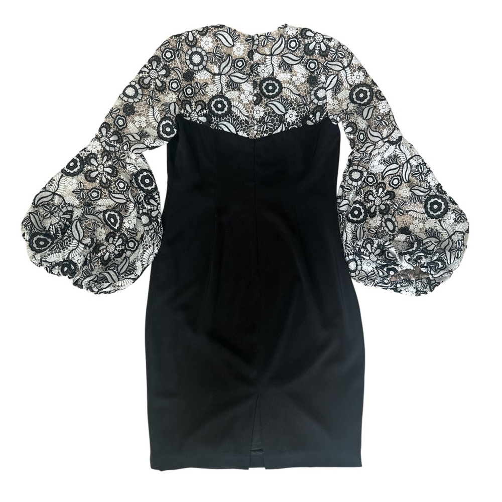 Mikael Aghal Black/White Floral Embroidery Midi Dress Size 10